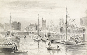 River Hull looking east towards Drypool Basin, Victoria Dock and St Peter's Church, Drypool (image/jpeg)