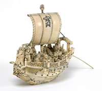 Ivory ornamental model of a Japanese Ship of Fortune in sail